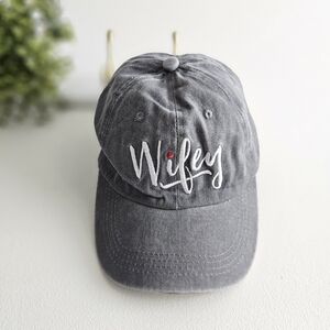 Ponytail Hat Denim Baseball Cap, Adjustable Embroidered "Wifey" Vintage Washed